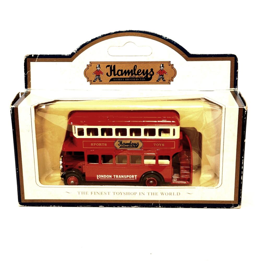 Red Mini Hamleys Sports Toys London 1932 Regent Double Deck Die Cast Bus in Box